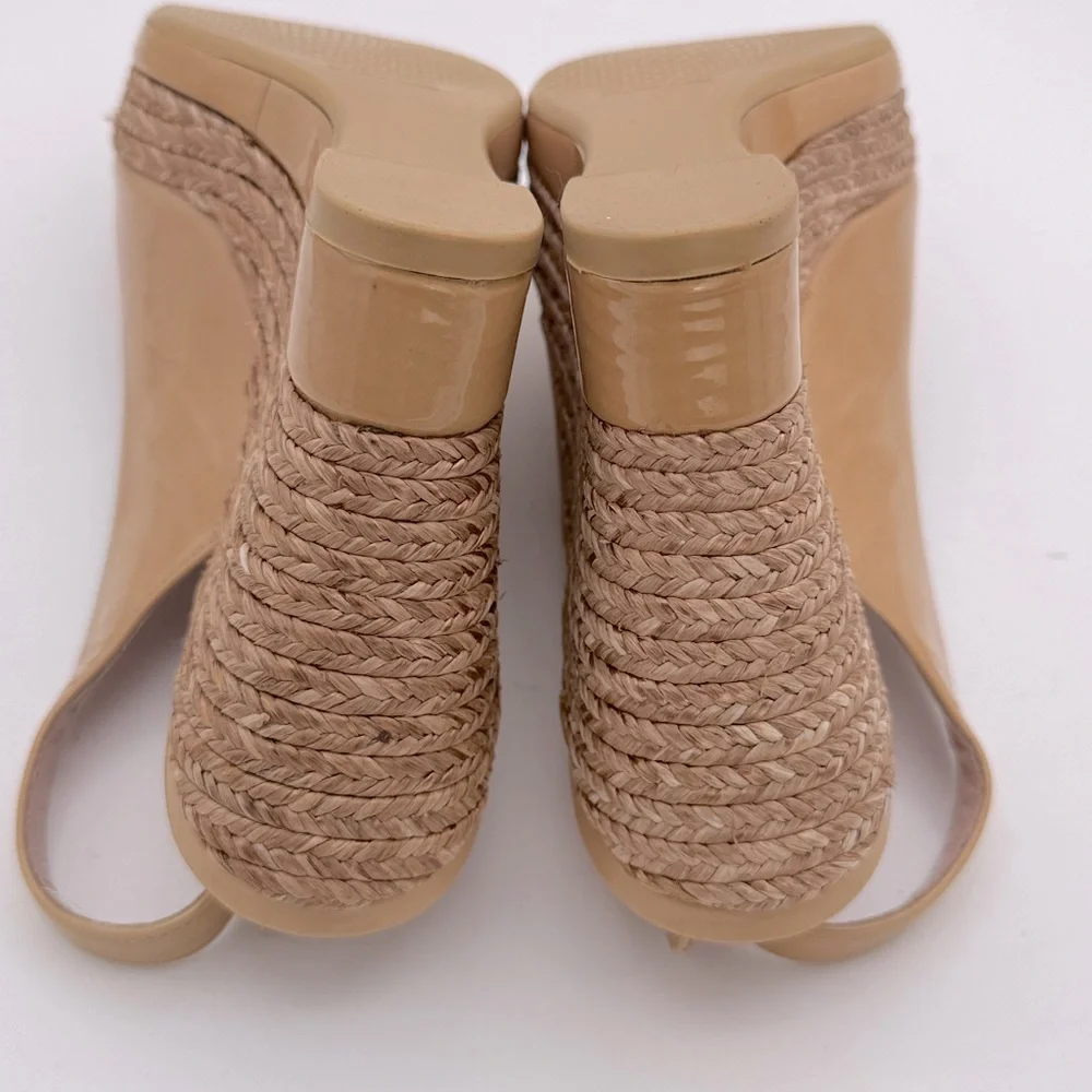 Stuart Weitzman women’s patent leather Tan Espadrille platform sandals shoes 8.5